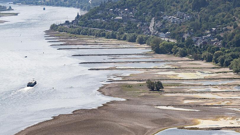 Wegen niedriger Pegelst&auml;nde ist die Binnenschifffahrt in vielen Fl&uuml;ssen wie hier im Rhein derzeit massiv eingeschr&auml;nkt.