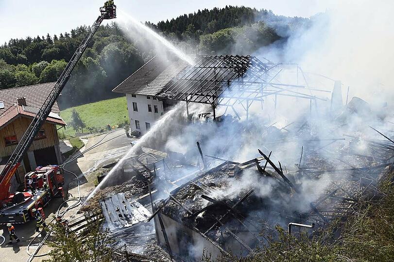 Nur noch ein Gerippe: Bis auf das Wohnhaus ist der Bauernhof komplett abgebrannt.