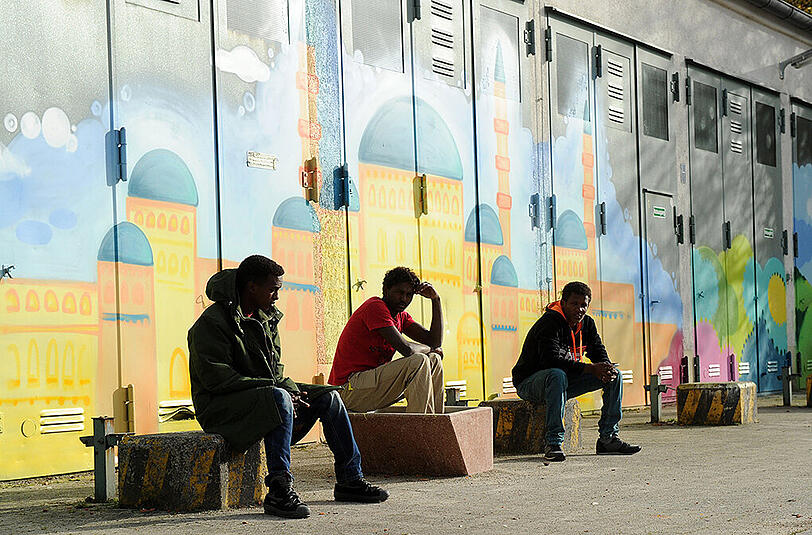 Flüchtlinge aus Eritrea in der Erstaufnahmeeinrichtung für Asylbewerber auf dem Gelände der Bayernkaserne in München.