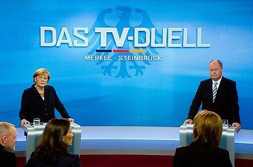 Angela Merkel und Peer Steinbrück beim TV-Duell in Berlin.