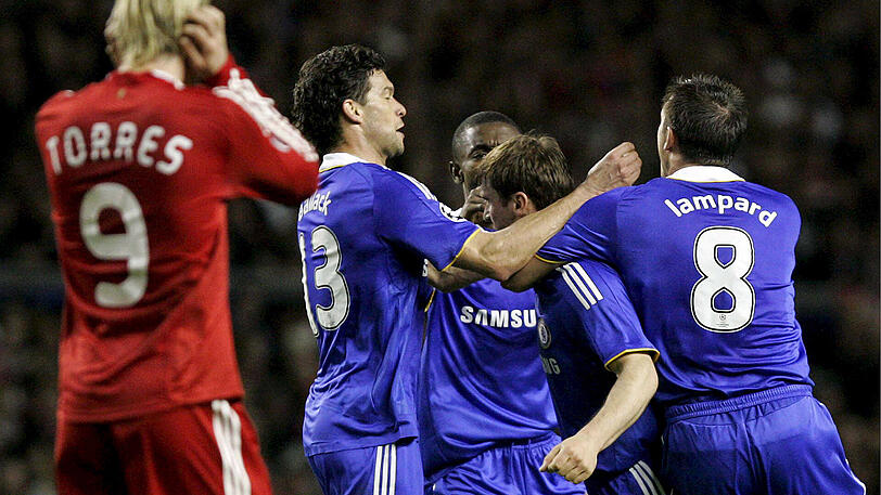 Die Torfolge am 15. April 2009: 0:1 Aurelio (19.), 0:2 Alonso (28., Foulelfmeter), 1:2 Drogba (51.), 2:2 Alex (57.), 3:2 Lampard (76.), 3:3 Lucas (81.), 3:4 Kuijt (82.), 4:4 Lampard (89.)