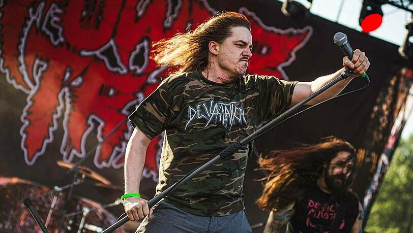 Riley Gale von der Band Power Trip beim Mystic Festival 2019 in Krakau. Riley Gale von der Band Power Trip beim Mystic Festival 2019 in Krakau.