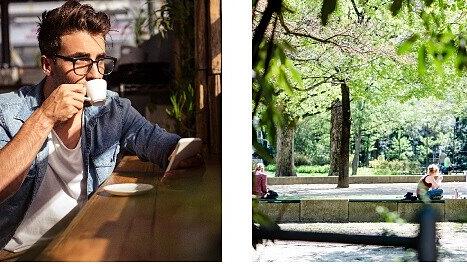 So schön lebt es sich im Bahnhofsviertel: ein guter Kaffee – und eine echte Idylle im Nußbaumpark. Zumindest in der Werbung. So schön lebt es sich im Bahnhofsviertel: ein guter Kaffee – und eine echte Idylle im Nußbaumpark. Zumindest in der Werbung.