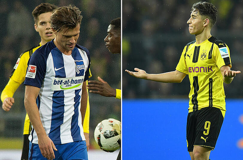 Zwangspause: Valentin Stocker (Hertha BSC) und Emre Mor (Borussia Dortmund, rechts).