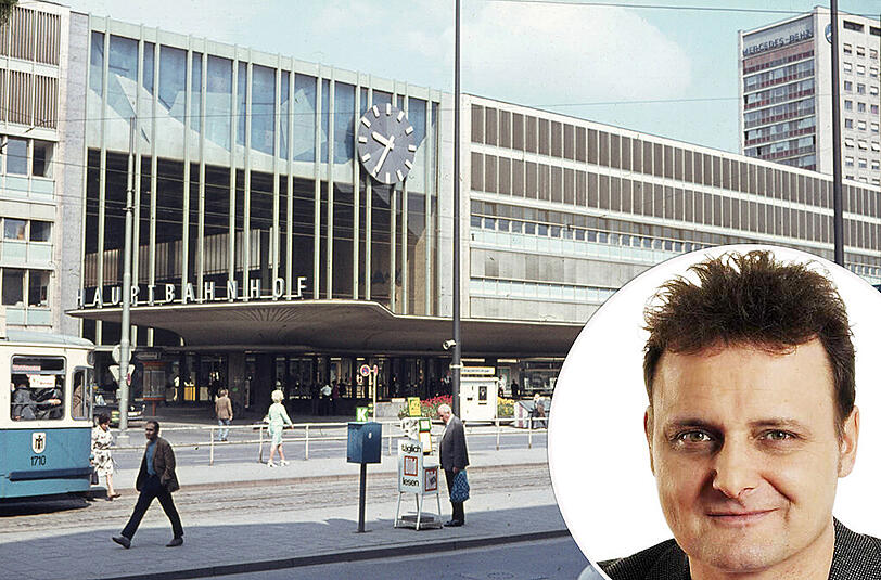 Schaut doch ganz gut aus, oder? Der noch nicht vergammelte Schwammerl mit &bdquo;Hauptbahnhof&ldquo;-Schrift, hier noch ohne störenden Aufzugs-Einbau und Radl-Verhau im Jahr 1976.