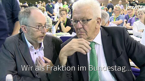 Redete sich in Rage: Baden-Württembergs Ministerpräsident Winfried Kretschmann. Links: Verkehrsexperte Matthias Gastel.