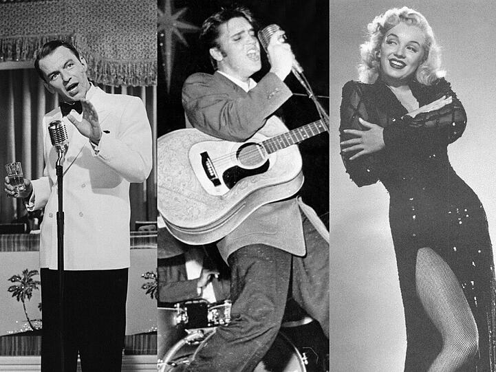Frank Sinatra, Elvis Presley (Mitte) und Marylin Monroe werden auch heute noch gerne zum Duett gebeten