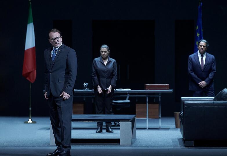 Ein Hauch von "House of Cards": Daniel Behle (Tito Vespasiano), Cecilia Bartoli (Sesto) und Ildebrando D'Arcangelo (Publio).