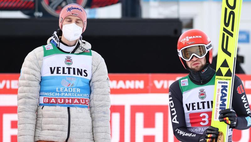 Keine Zeit für Regeneration: Karl Geiger (l) und Markus Eisenbichler. Keine Zeit für Regeneration: Karl Geiger (l) und Markus Eisenbichler.