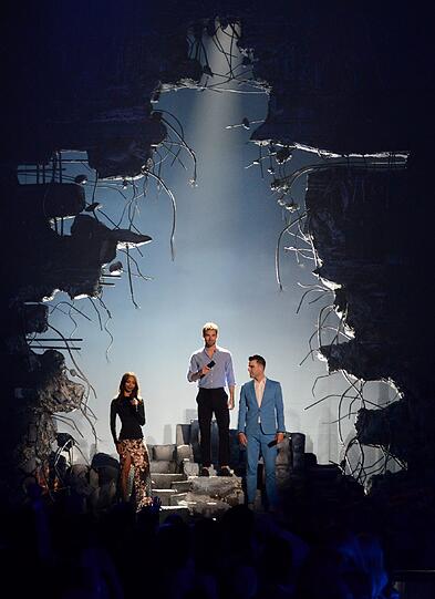 Weiter Bilder von den MTV Movie Awards: Die Schauspieler Zoe Saldana, Chris Pine und Zachary Quinto
