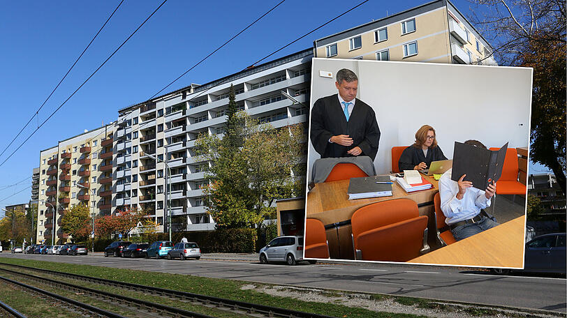 An der Schleißheimer Straße hat das Opfer, Kerstin S., gewohnt. Im Oktober 2017 soll ihr Sohn sie ermordet haben. Hier der Angeklagte vor Gericht