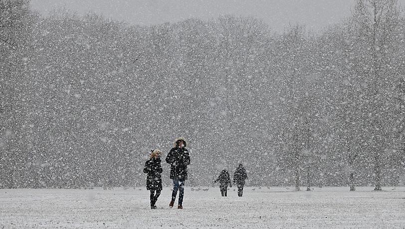 So war's im November vergangenen Jahres: Spaziergänger bei Schneefall im Englischen Garten.