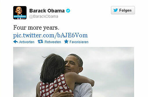 Auf Twitter feiert Barack Obama seinen Wahlsieg.