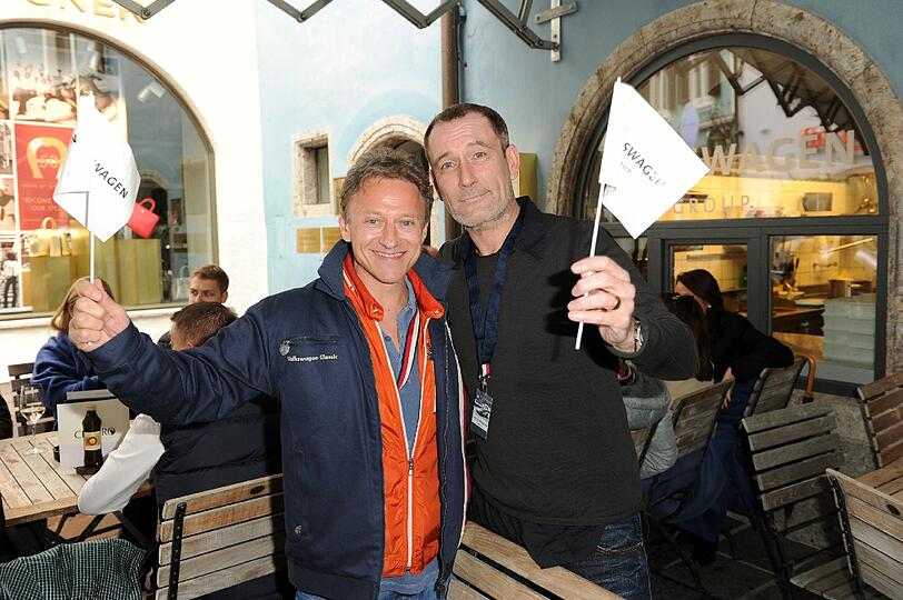 Maria Höfl-Riesch, Felix Baumgartner und Johann bei der Alpenrallye in Kitzbühel 2014. Die Bilder.