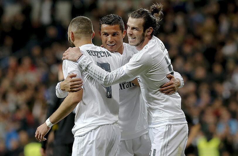 Platz 2: Real Madrid - 72 Tore | Trotz der Sturm-Kombination Cristiano Ronaldo (m.; 31 Tore), Karim Benzema (l.; 23 Tore) und Gareth Bale (r.; 18 Tore) reicht es für die Königlichen nur zum Silberrang.