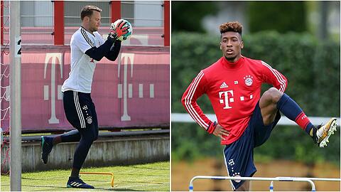 Wieder voll im Bayern-Training dabei: Manuel Neuer (l.) und Kingsley Coman.