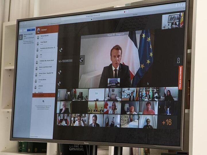 Frankreichs Präsident Emmanuel Macron bei der internationalen Geberkonferenz für den Libanon.