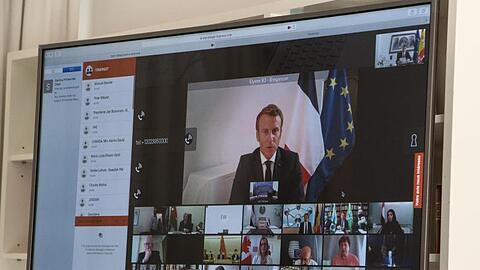Frankreichs Präsident Emmanuel Macron bei der internationalen Geberkonferenz für den Libanon.