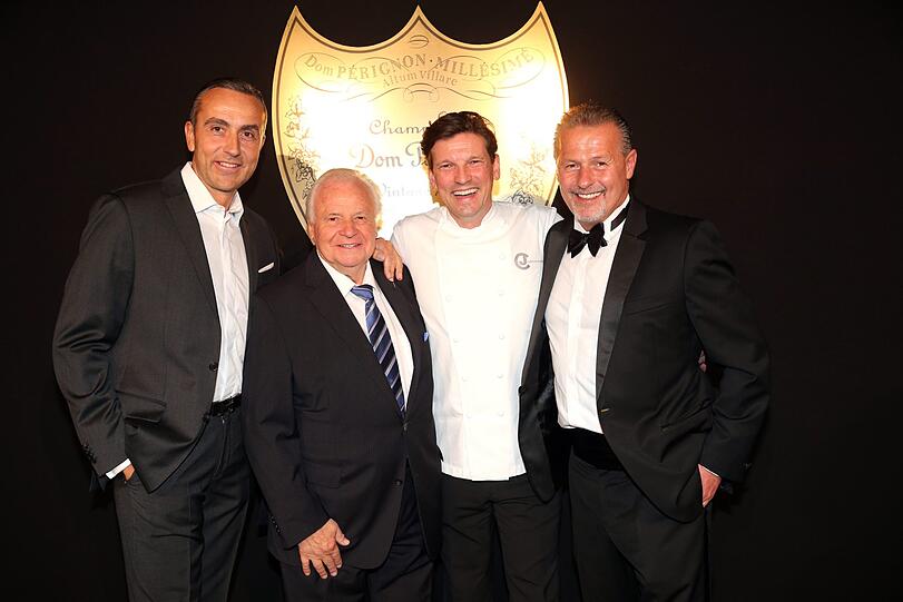 Sommelier Fabrice Kiefer mit den Starköchen Eckart Witzigmann, Christian Juergens und Karlheinz Hauser