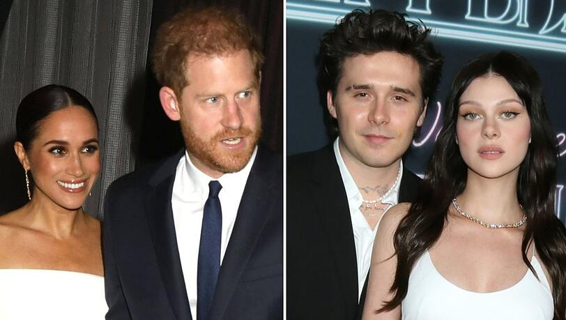 Herzogin Meghan und Prinz Harry (l.) laden Brooklyn Beckham und Nicola Peltz zum Dinner ein.
