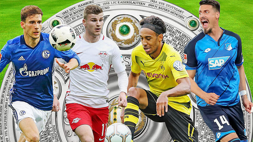 Bayern-Rivalen? Goretzka (Schalke) Werner (Leipzig), Aubameyang (Dortmund) und Wagner (Hoffenheim, v.l.)