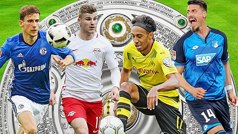Bayern-Rivalen? Goretzka (Schalke) Werner (Leipzig), Aubameyang (Dortmund) und Wagner (Hoffenheim, v.l.)