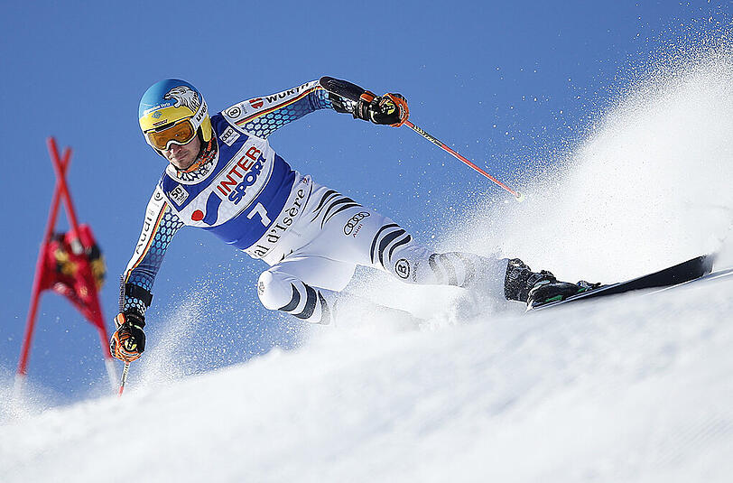 Felix Neureuther auf der Fahrt zum vierten Platz bei Weltcup-Riesentorlauf von Val d'Isere.