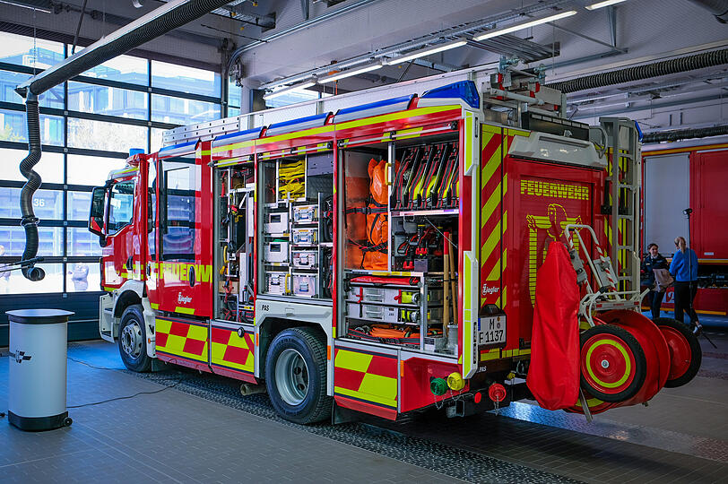 Rettungstechnik m&ouml;glichst kompakt verstaut, denn der Wendekreis der Fahrzeuge muss in einer Stadt wie M&uuml;nchen m&ouml;glichst klein bleiben.