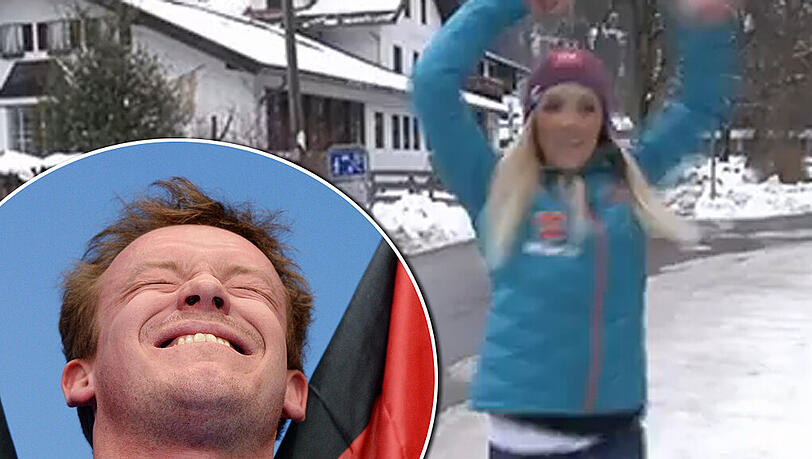 Isabella Laböck tanzt für Felix Loch auf einem Parkplatz Isabella Laböck tanzt für Felix Loch auf einem Parkplatz