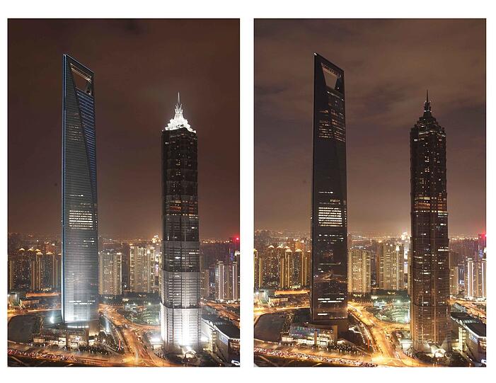 Rang 2 &ndash; und in hoher Gesellschaft: Der Shanghai Tower (links) mit dem Jinmao Tower.