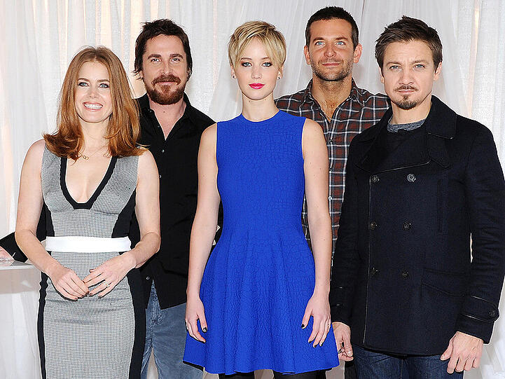 "American Hustle"-Stars: Amy Adams (v.li.), Christian Bale, Jennifer Lawrence, Bradley Cooper und Jeremy Renner im Dezember 2013 in New York