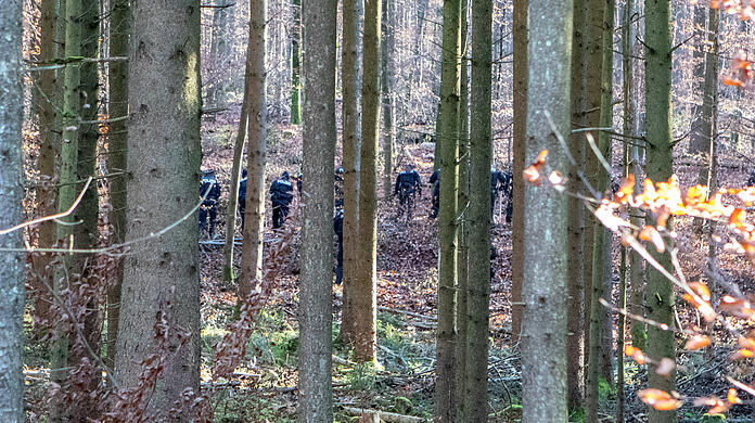 Polizisten durchsuchen den Wald in Kipfenberg.