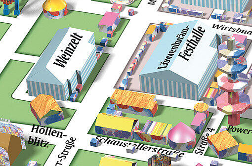Dort angelangt, gehts schräg links hinüber - über die Matthias-Pschorr-Straße - zum Weinzelt.
