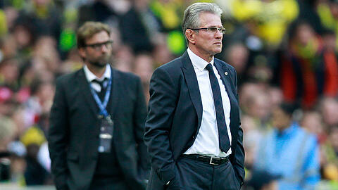Jupp Heynckes (rechts) und der damalige BVB-Coach Jürgen Klopp beim Champions-League-Endspiel 2013, das der FC Bayern mit 2:1 für sich entschied - und schließlich das Triple gewann.