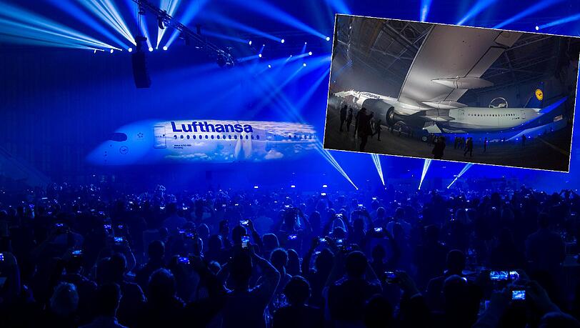 Die Lufthansa stellt ihr neues Flugzeug vom Typ Airbus A350-900 vor - sehen Sie hier die Bilder der spektakulären Premieren-Show.