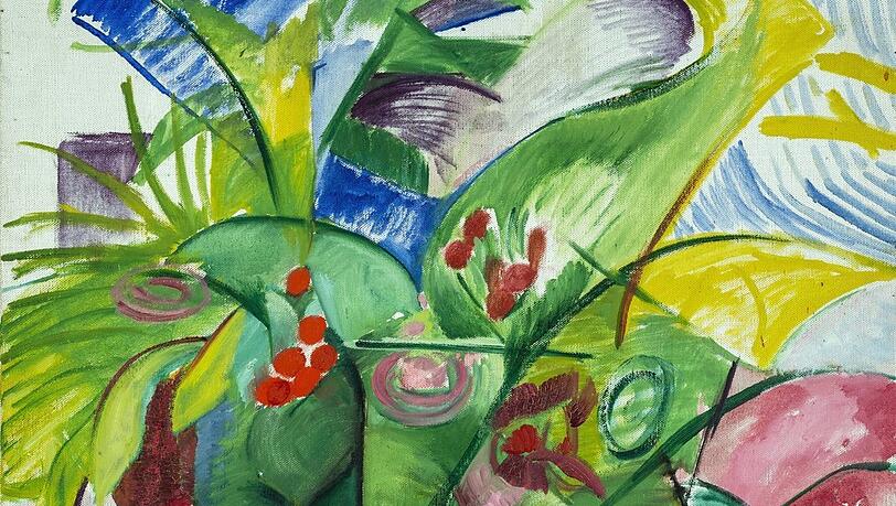 Maria Franck-Marcs unvollendetes Gemälde "Blumen und Blätter", entstanden um 1913. Maria Franck-Marcs unvollendetes Gemälde "Blumen und Blätter", entstanden um 1913.