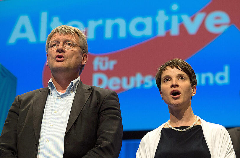 Die AfD-Parteivorsitzenden Jörg Meuthen und Frauke Petry auf dem AfD-Bundesparteitag in Stuttgart.