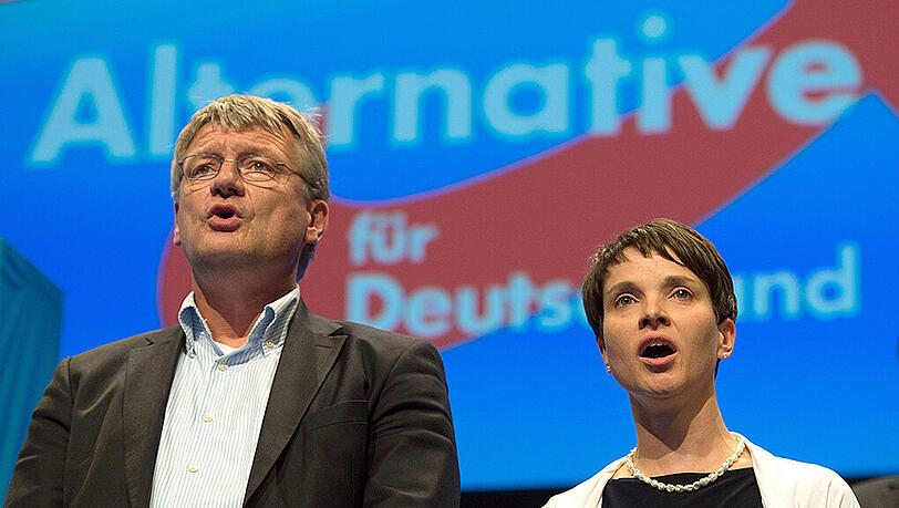 Die AfD-Parteivorsitzenden Jörg Meuthen und Frauke Petry auf dem AfD-Bundesparteitag in Stuttgart. Die AfD-Parteivorsitzenden Jörg Meuthen und Frauke Petry auf dem AfD-Bundesparteitag in Stuttgart.