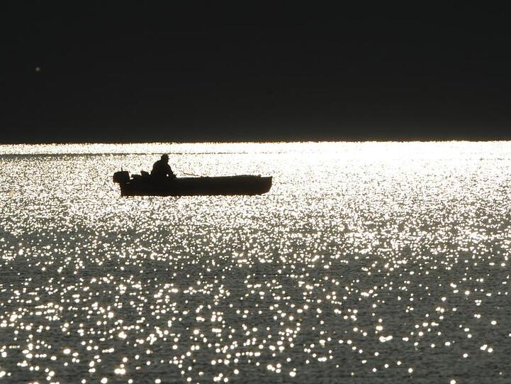 Ein Angler sitzt in seinem Boot auf dem Bodensee. Foto: Patrick Seeger/dpa/Archivbild