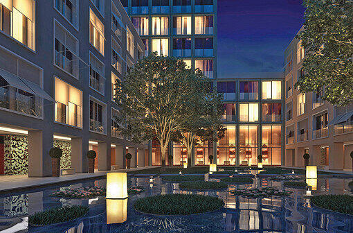 Viele Neubauten bieten einen Spielplatz im Innenhof. Das &bdquo;The Seven Atrium&ldquo; nicht &ndash; der setzt seinen Bewohnern lieber einen Teich vor die Fenster.