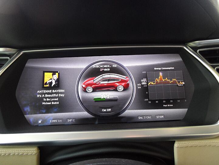 Ein Bild von einem Auto - das Model S von Tesla. Außen wie innen (am Riesen-Touchscreen) zeigt es, wie die Autozukunft ausschauen kann.
