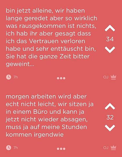 Also berichtet der OJ vom Treffen mit seiner Freundin und der Anspannung vor dem nächsten Arbeitstag mit seinem Kollegen, der am nächsten Tag nicht in der Arbeit erschienen ist.