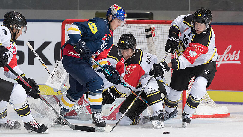 Profi-Debüt: Nicolas Strodel spielt in der CHL gegen Brynäs erstmals für den EHC Red Bull München &ndash; und trifft auch noch gleich.