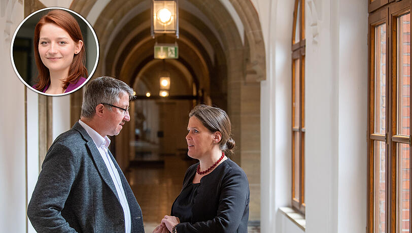 Verena Dietl, neue Vorsitzende der SPD-Fraktion im Münchner Rathaus, und Christian Müller, neuer Vorsitzender der SPD-Fraktion im Rathaus, unterhalten sich im Flur des Rathauses. Verena Dietl, neue Vorsitzende der SPD-Fraktion im Münchner Rathaus, und Christian Müller, neuer Vorsitzender der SPD-Fraktion im Rathaus, unterhalten sich im Flur des Rathauses.