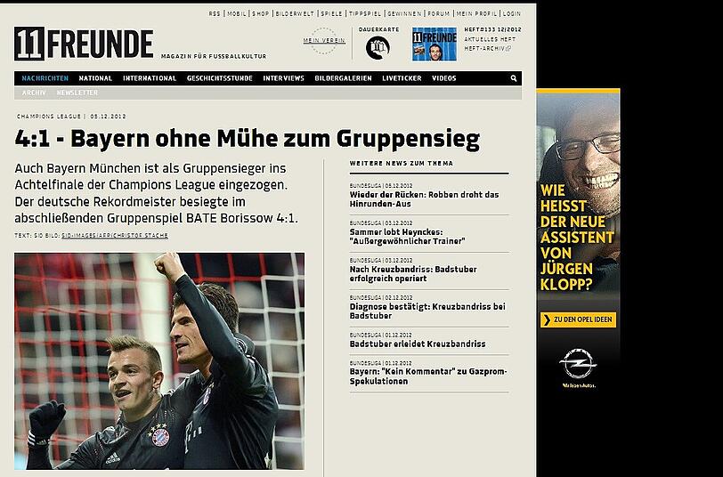 11freunde schreibt: "Bayern ohne Mühe zum Gruppensieg"
