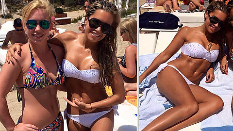 Viel Haut, weniger Stoff: Sylvie Meis und eine Freundin entspannen in knappen Bikinis am Strand.