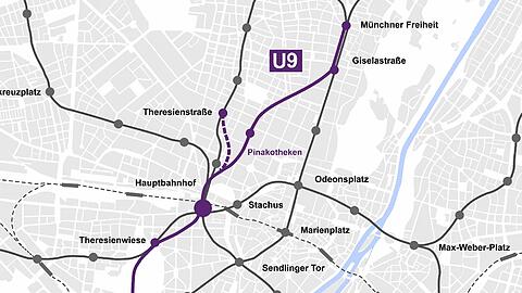 Zwischen der Implerstraße und der Münchner Freiheit würde mit der U9 eine direkte U-Bahnlinie entstehen. In der Bilderstrecke sehen Sie die detaillierten Pläne.