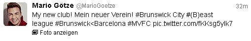 Und der Gipfel: In einem Tweet wird auf der Website Mario Götzes "neuer Verein" verkündet.