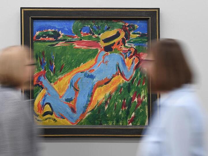 Ernst Ludwig Kirchner, Liegender blauer Akt mit Strohhut, 1909.