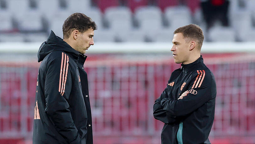 Leon Goretzka (l.) im Gespräch mit seinem Bayern-Kollegen Joshua Kimmich. Leon Goretzka (l.) im Gespräch mit seinem Bayern-Kollegen Joshua Kimmich.